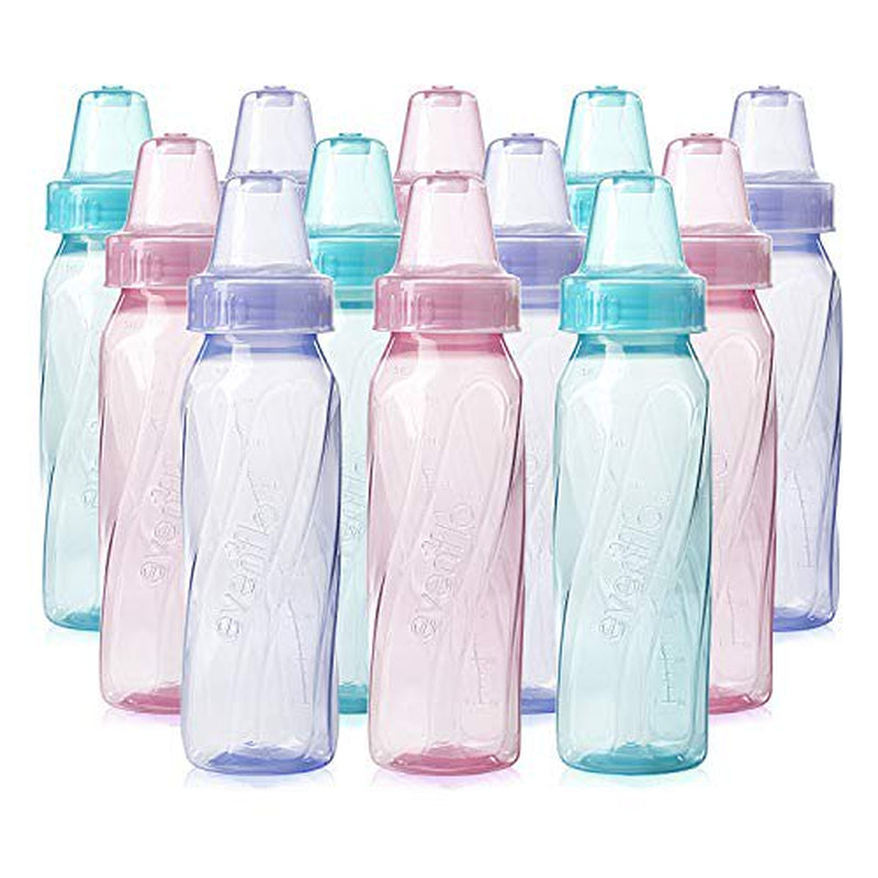 Classic Tinted Plastic Standard Neck Bottles for Baby, Infant and Newborn, Pink/Lavender/Teal, 8 Ounce (Pack of 12)